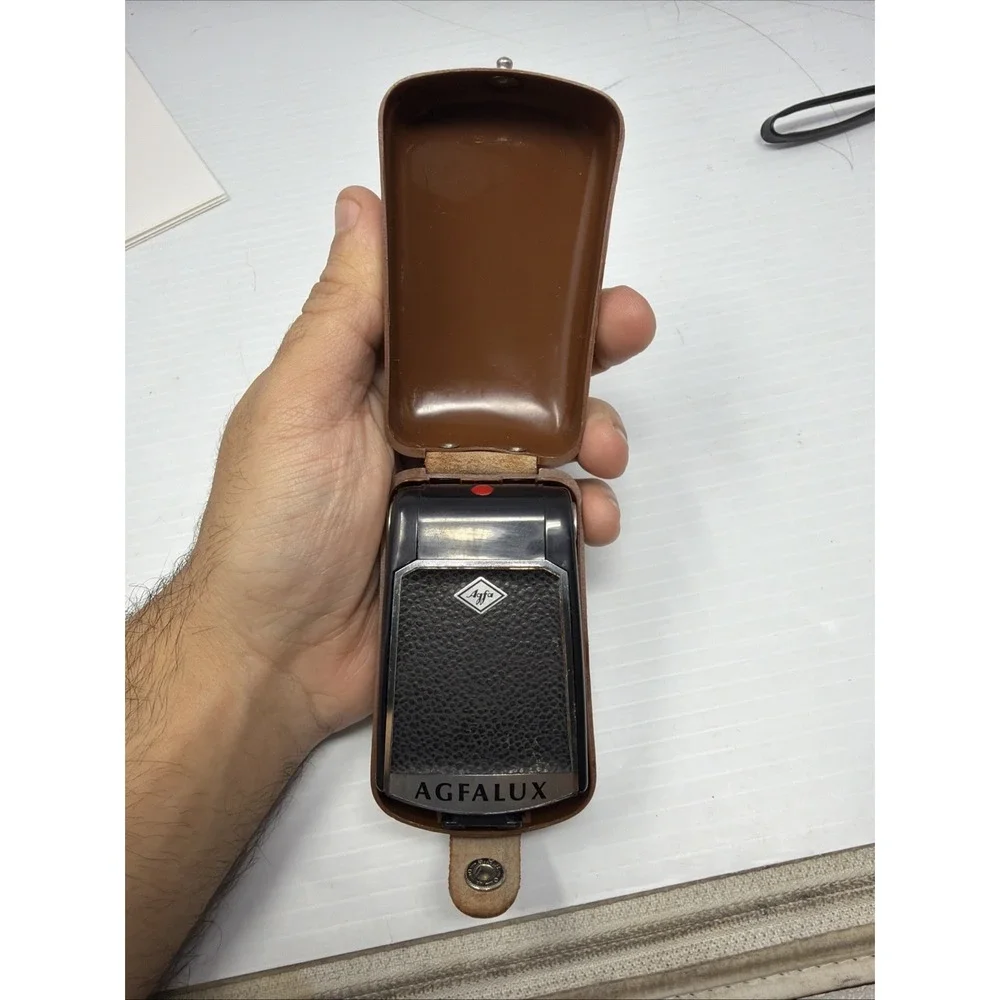 Agfa Agfalux Folding Flash Unit Black with Leather Case Vintage Made In Germany!